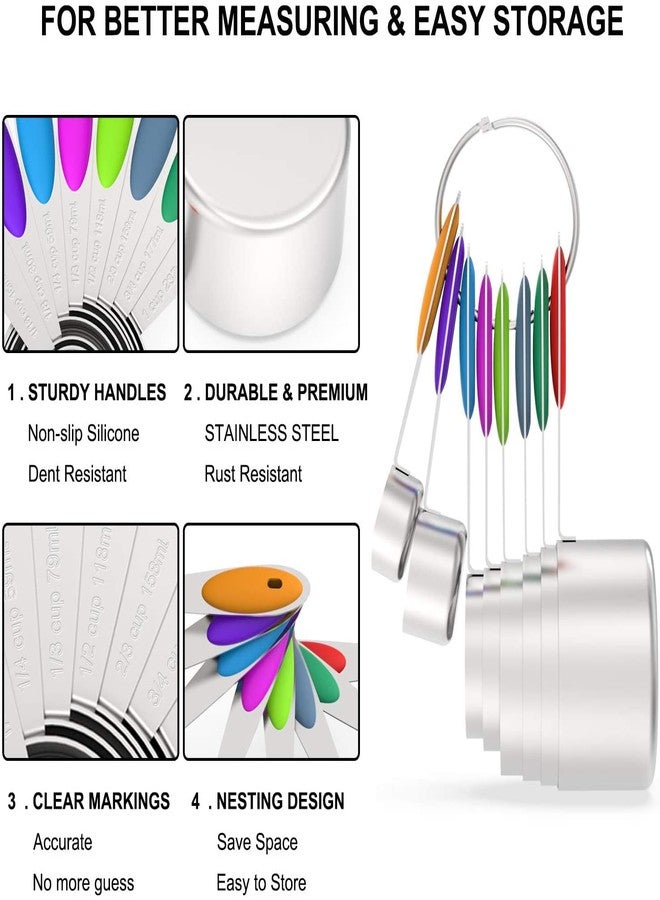 Wildone Measuring Cups and Magnetic Measuring Spoons Set, Wildone Stainless Steel 16 Piece Set, 8 Measuring Cups & 7 Double Sided Stackable Magnetic Measuring Spoons & 1 Leveler - Image 3